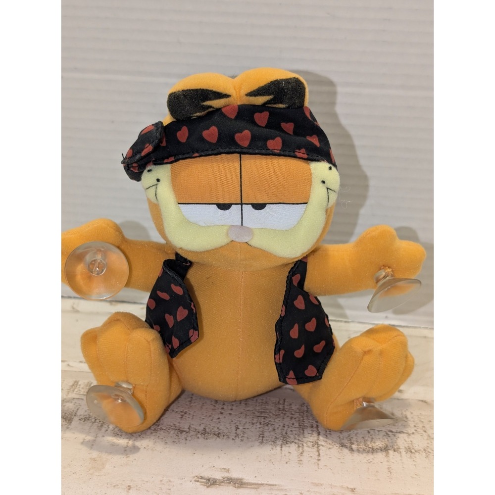 Vintage GARFIELD Biker Heart Headband & Vest Window Cling Suction Cups